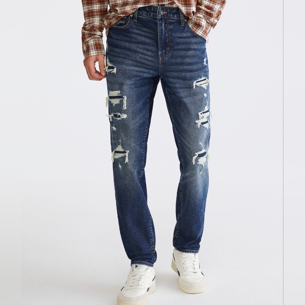 Aeropostale Mens Premium Athletic Skinny Jeans Blue Distressed Size 32X30